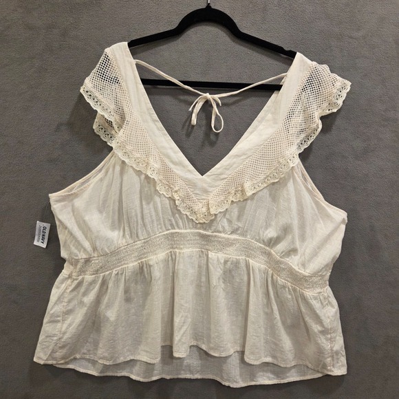 NWT Old Navy Boho Top Shirt Women Size 4X Flutter Sleeve Crochet Lace Tie Back - Picture 2 of 6